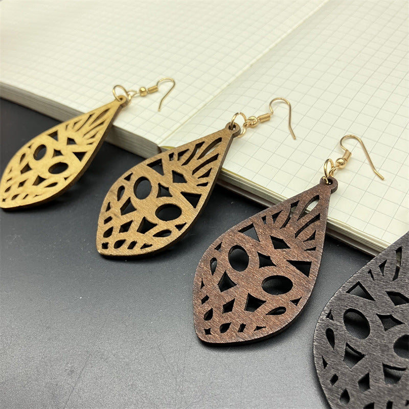 Wholesale Leaf Hollowed Out Wood Earrings